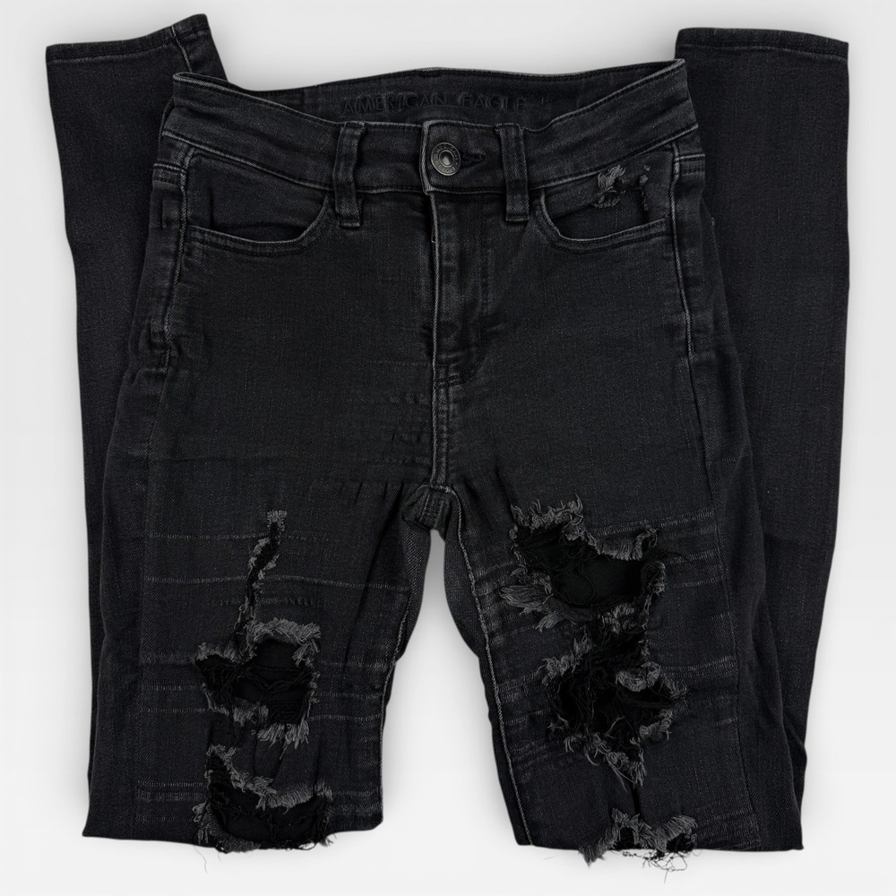 AMERICAN EAGLE Womens Distressed Stretch High Rise Jegging Jeans Black Size 0